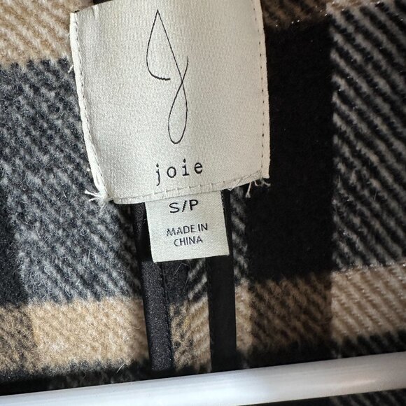 Joie Oversize Check Plaid Wool Blend Coat - Size Small Black Beige Tan Brown - Picture 4 of 6